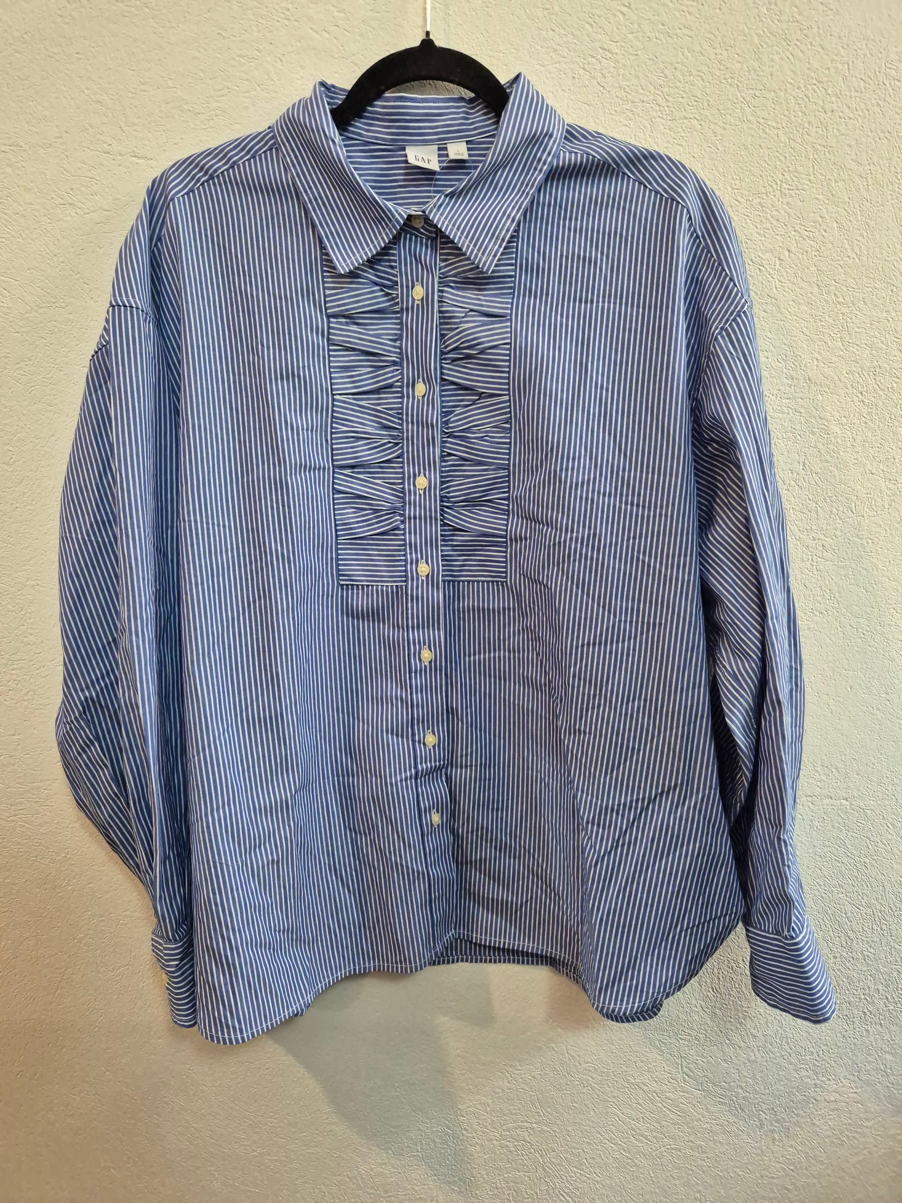 GAP CAMISA DE MUJER OVERSIZE DE POPELINA  AZUL  CON RAYAS BLANCAS